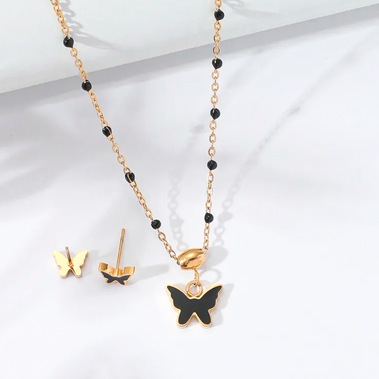 Collar y Aretes Black Butterfly